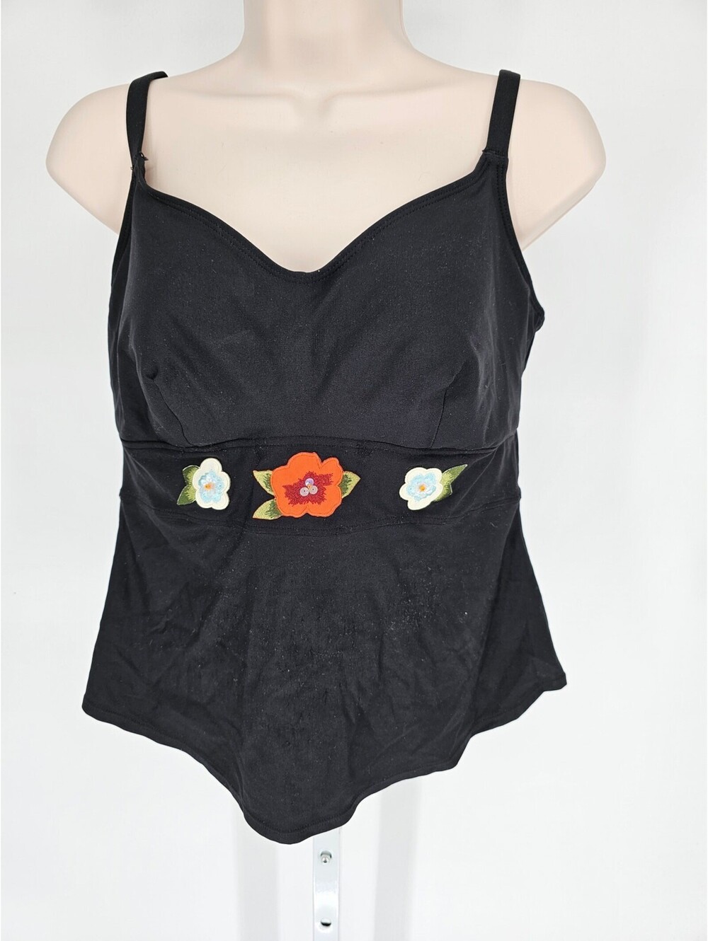 Vintage 1990s Coco Reef Womens Sz 34DD Tankini Swimsuit Top Black Floral